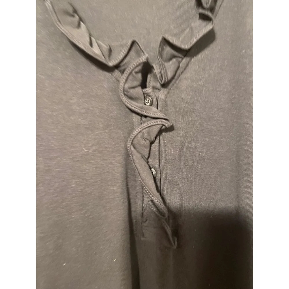 Vintage Lauren Ralph Lauren Black Ruffled Peasant Long Sleeve Pima Cotton Blouse - Picture 2 of 4